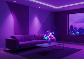 Violet Hues: A Tranquil Evening Oasis, City Lights Beckon Beyond Glass