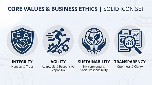 Corporate Core Values and Business Ethics Icon Set