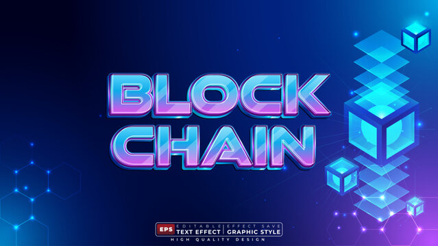 Editable 3d text effect block chain with tech background for banner template