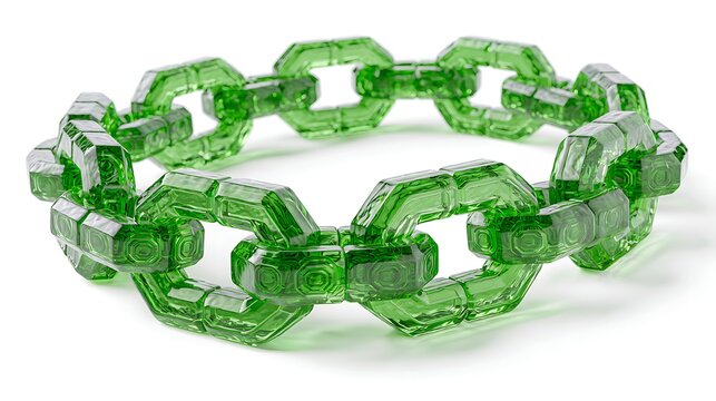 Green blockchain chain supporting transparent carbon credit tokens, tokenized environmental assets concept,