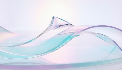Naklejka premium Abstract transparent iridescent glass wave on white background