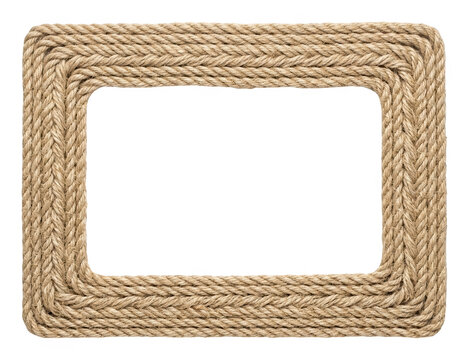 Braided tan jute rope picture frame showcasing rustic texture and nautical style isolated transparent background image