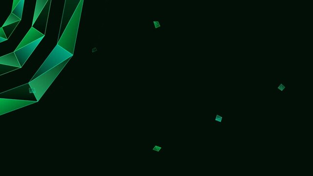 Green abstract geometric rings rotating in dark digital space