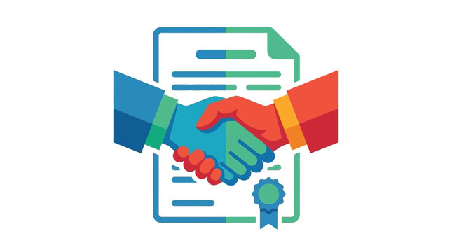 A colorful illustration of a business agreement with a handshake