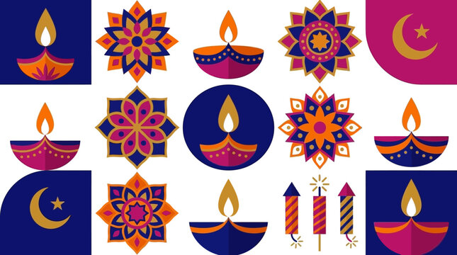 Festive Diwali patterns with oil lamps and fireworks