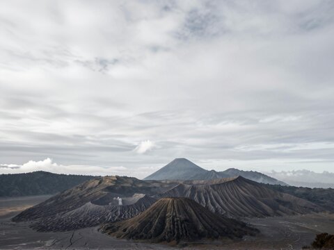 Mount Bromo Volcanic Landscape Under Overcast Sky