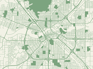 Fototapeta premium Minimalist Flat Vector City Map with River, Green Parks, and Highway Infrastructure