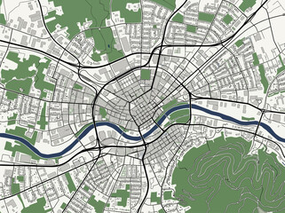Obraz premium Abstract City Map Vector with River and Green Spaces