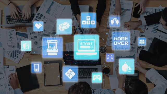 Gaming icons show online gaming, game streaming, and interactive play. Gaming supports esports, game community, and digital gaming experience. Funnel
