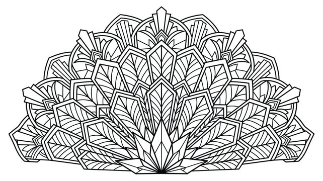 Intricate Semicircle Mandala Pattern with Geometric Art Deco Elements Vector Illustration