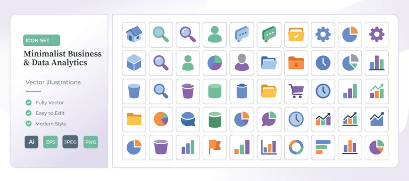 Minimalist business and data analytics icon set. Modern vector symbols for web interface.