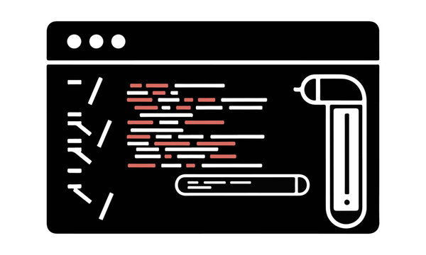 Black browser window with programming code and scrollbar vector icon