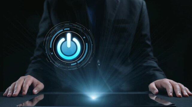 Start 2025 concept with futuristic power button symbolizing fresh beginnings, innovation, and digital transformation. Start 2025, new goals, and start 2025 initiative. Elide