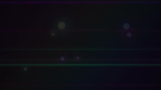 A dark abstract background with glowing horizontal lines and floating orbs creating a cosmic loop.