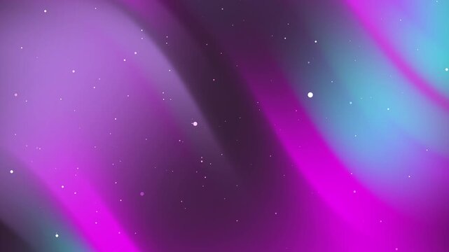 Abstract fluid wavy background with dynamic purple magenta and light blue gradient colors and glowing star particles loop.