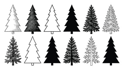 さまざまな手描き・シルエットスタイルのクリスマスツリーコレクション © Sultana