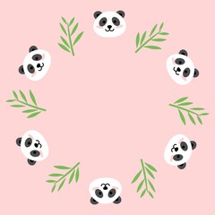 Cute panda face circle frame with copy space. Kawaii cartoon panda round border for baby shower, birthday, nursery, greeting card, and kids design. © Stock Arza