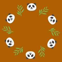 Cute panda face circle frame with copy space. Kawaii cartoon panda round border for baby shower, birthday, nursery, greeting card, and kids design. © Stock Arza