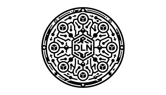 Dln Logo with Intricate Geometric Patterns and Symbols in a Circular Design Featuring Abstract, Modern, Tech