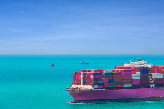 Large ships transport cargo and carry large amounts of containers. Sea shipping by cargo ship. Concept. International. export-import business, logistics, transportation industry