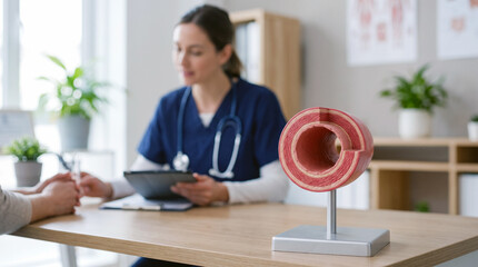 Fototapeta premium Healthy Artery Anatomical Model Displaying Clear Blood Flow In Professional Medical Clinic Office Interior Promoting Cardiovascular Wellness And Heart Education