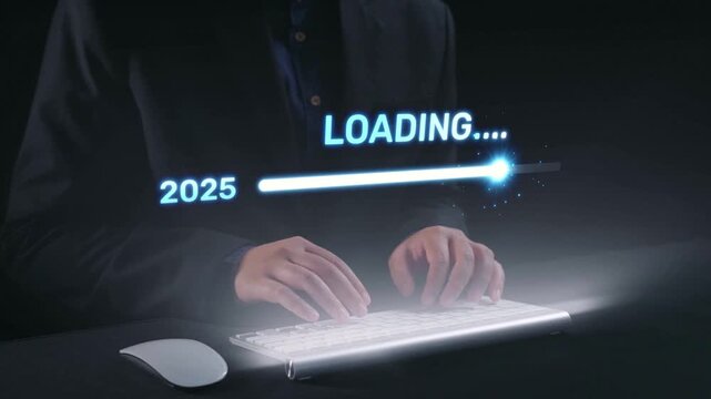 Visualizing the shift from 2025 to 2026. Progress bar symbolizing advancement, strategic foresight, yearly goal-setting, and business transformation for the upcoming year. Elide