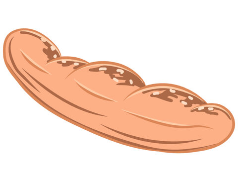 Fresh French baguette bread vector illustration isolated on a white background. Crispy artisan bakery loaf perfect for food menus, bakery branding, packaging, stickers, recipes, and bakery designs.