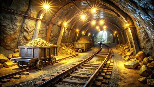 Gold mine tunnel mining cart rails gold nuggets refining prospecting