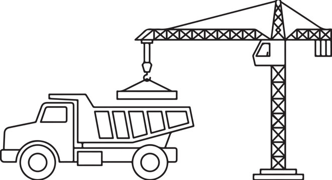 "Construction Tower Crane Loading Dump Truck Icon"