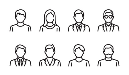 Fototapeta premium Set of eight outline user icons with various styles for profiles, social media, web, and apps.