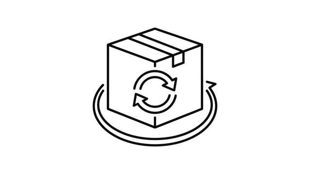 Minimalist line icon of a package box with a circular refresh or return symbol.