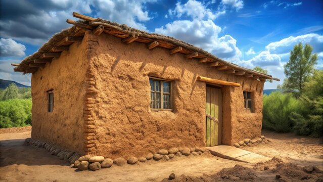 Soil wall texture of old clay house structure mud home