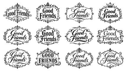 Decorative frames with good friends text perfect for friendship cards and greetings. © MdJubayer