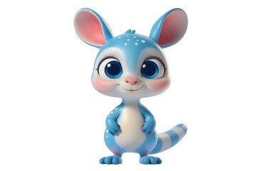 Fototapeta premium Cute cartoon blue bunny with big eyes standing happily