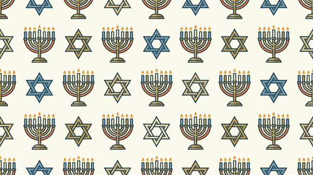 Seamless pattern with menorahs and stars of David for Hanukkah