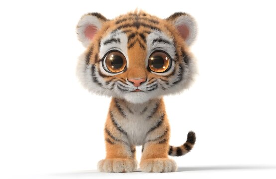 Cute cartoon tiger cub with big expressive eyes