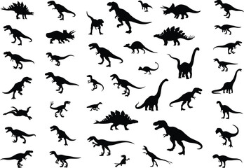 Diverse collection of black dinosaur silhouettes  © MDSHAHIN