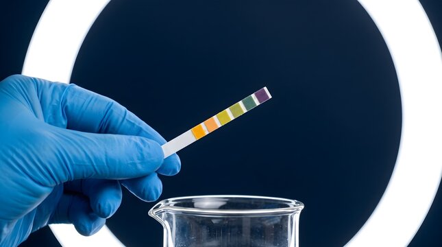 Gloved Hand pH Testing a Cosmetic Formula withIndicator Strip