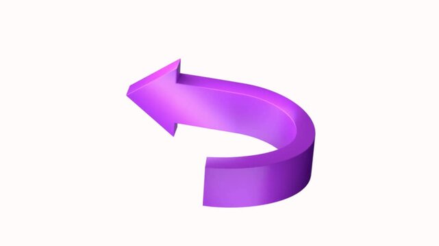Animated 3D purple U-turn arrow curving back to the left. Perfect visual representation for return, undo, turnaround, or strategy shift