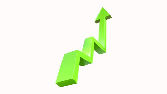 business graph with arrow Bright green 3D zigzag arrow stepping up to the top. Excellent graphic asset for profit, investment growth, and progress tracking