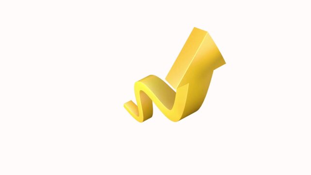 3d golden arrow Dynamic 3D yellow wavy arrow pointing up. Perfect visual graphic for business growth, positive trends, and financial recovery