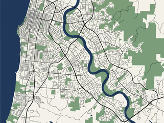 Naklejka premium Minimalist City Map of Perth, Australia, with Swan River and Urban Landscape