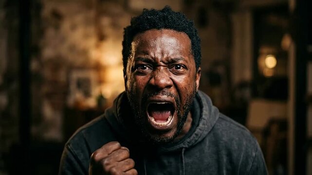 Angry Man Shouting Displeasure Expressing Frustration in Intense Moment