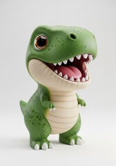 Fototapeta premium Cute 3D Cartoon Green Tyrannosaurus Rex Dinosaur Character with Big Eyes Isolated on White Background