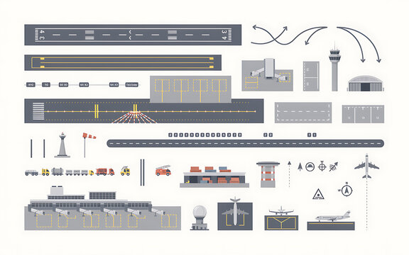 Airport Runway and Aviation Infrastructure Vector Elements Bundle