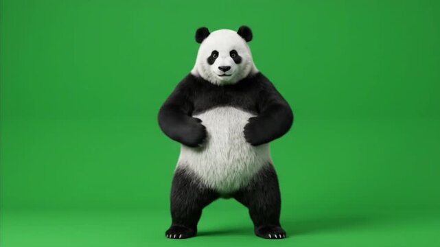 Giant Panda Bear Dancing Upright on Hind Legs on Green Screen Seamless Loop Background