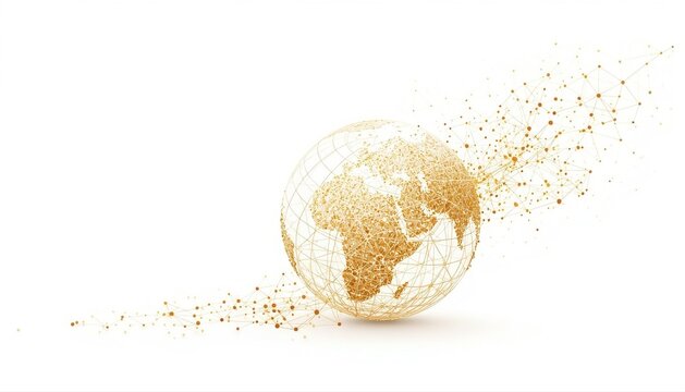 Abstract golden globe of the world disintegrating into particles with disintegration particles abstract explosion technology wireframe communication internet business illustration futuristic