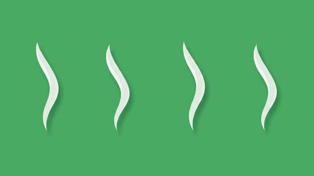 Minimalist White Steam Line Animation on Green Screen Background Flat 2D Motion Graphic Seamless Loop for Chroma Key Editing