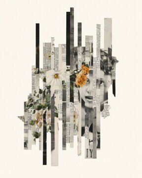 Abstract floral newspaper collage art
