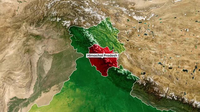 Himachal Pradesh State Highlighted on India Country Map Animation